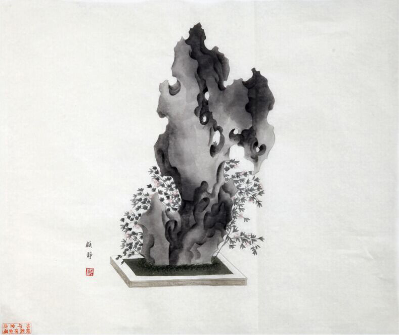 藝術家顧靜國畫 太湖石