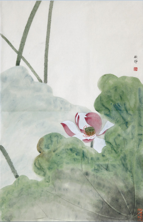 藝術家顧靜國畫 河塘清趣